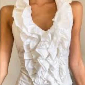 EUC Boston Proper white ruffle zip up sleeveless top. Size 6